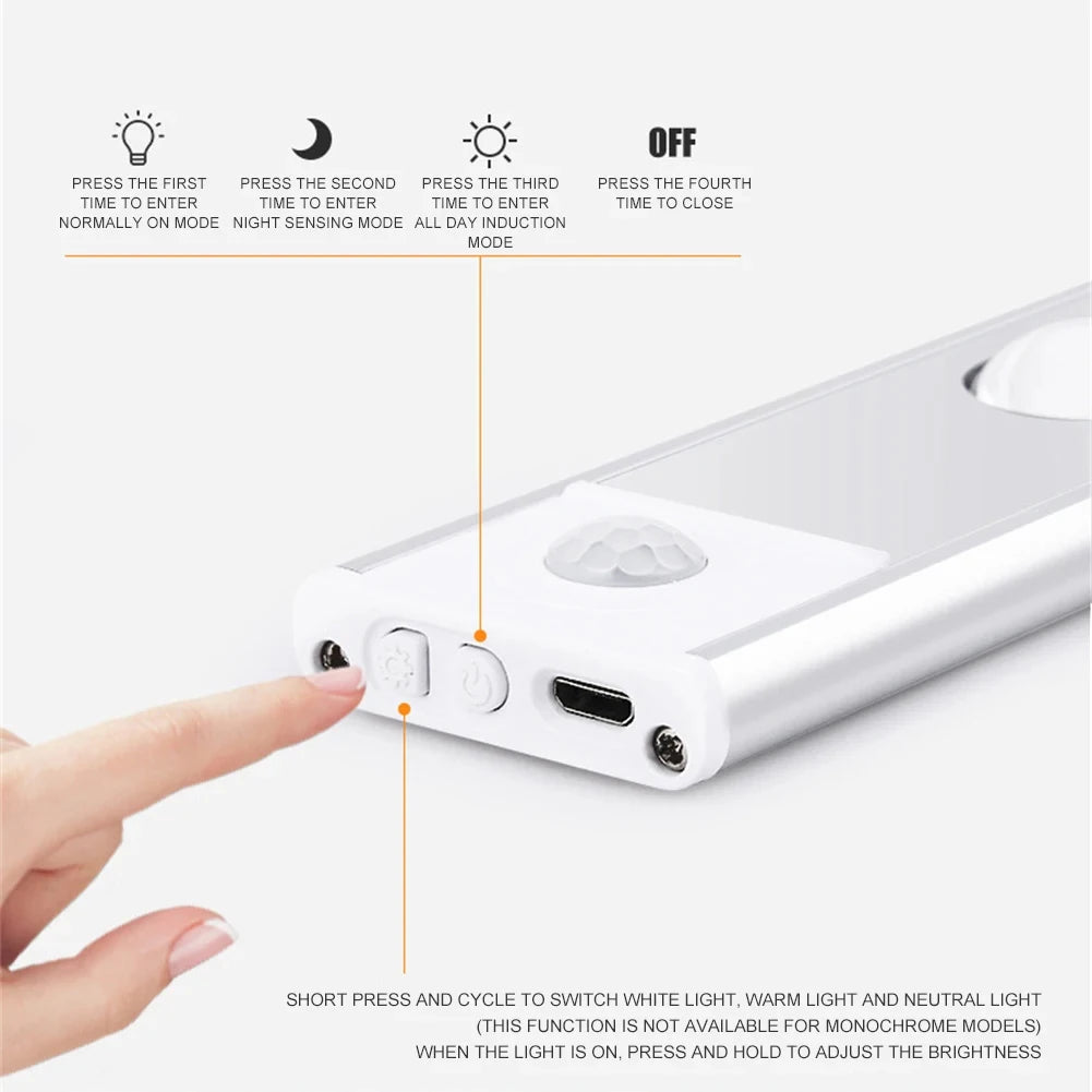 LED Motion Sensor Wireless Night Light - Ultra Thin USB LED Wine Cooler Light for Kitchen Cabinet Bedroom Wardrobe Indoor Lighting