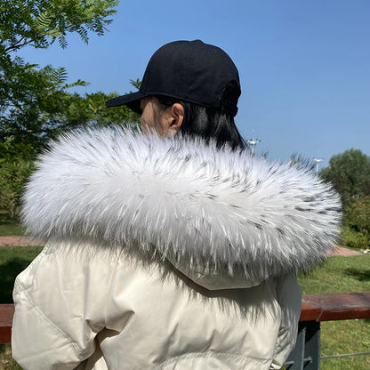 Natural Raccoon & Fox Fur Scarf – Luxury Women’s Winter Fur Collar and Hood Trim for Coats & Jackets