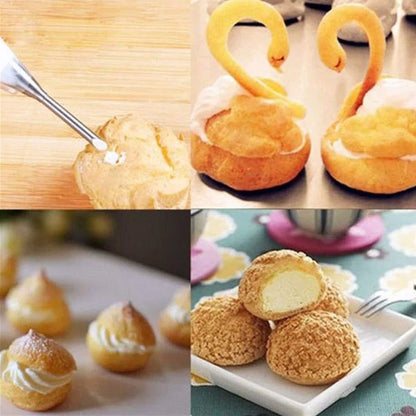 1/4 Pcs Stainless Steel Cream Puff Nozzles - Cake Icing Piping Tips for DIY Donuts, Cupcakes and Pastry Desserts, Baking Accessories