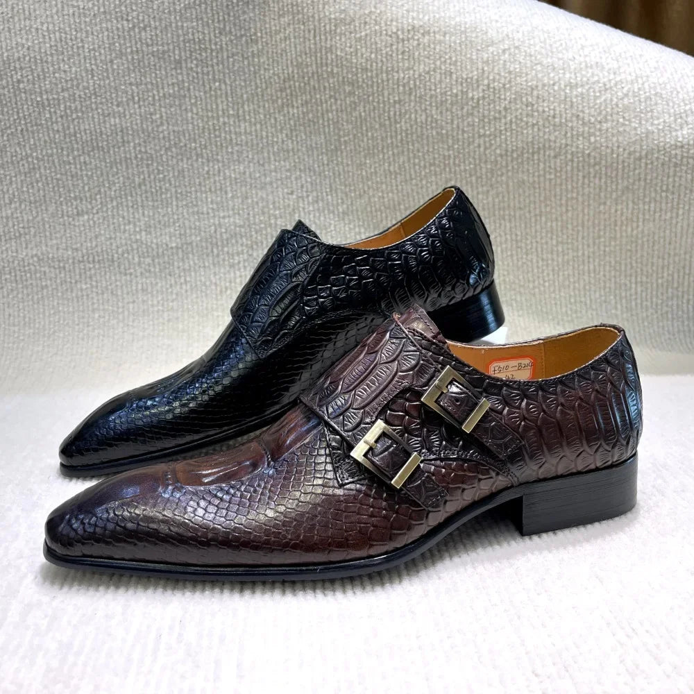 Men’s Genuine Leather Oxford Shoes - Italian-Style Crocodile Pattern Formal Office, Party and Wedding Dress Shoes