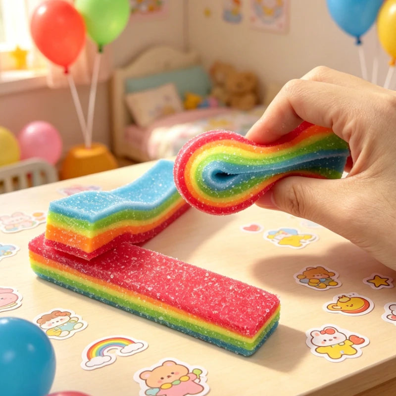 Squishy Rainbow Strip Stress Ball - Soft Stretchable Rainbow Fidget Toy for Stress Relief