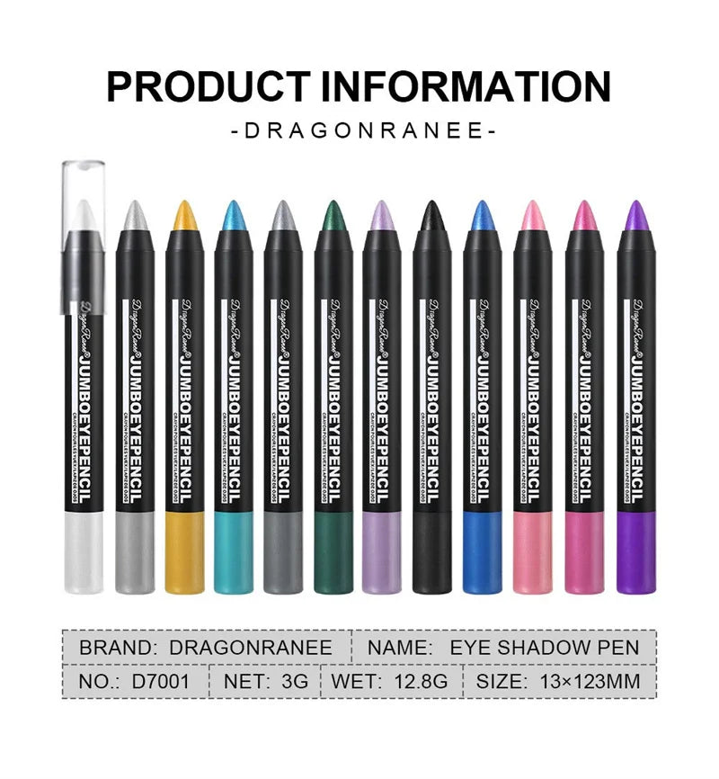 12-Color Waterproof Eyeshadow Pencil – Long-Lasting Pigment Blue Purple Black Eye Shadow Stick
