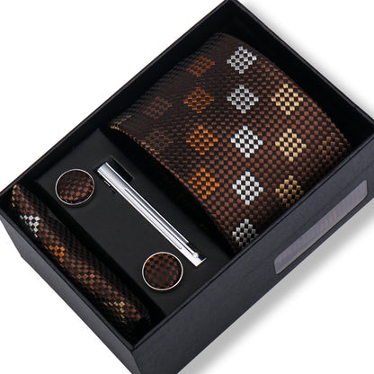 Men’s Green Tie Gift Box Set - Premium Business Necktie with Hanky, Cufflinks & Tie Clip for Wedding Formal Wear