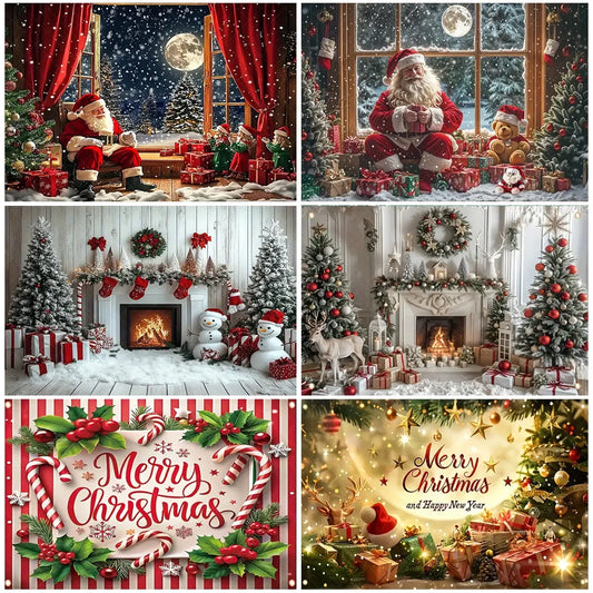 Merry Christmas Backdrop 2026 – Santa, Snowman & Xmas Tree Background for Family Party, Baby Shower & Photo Props