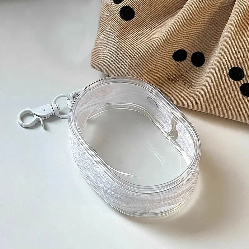 Portable Mini Clear Zipper Storage Bag Keychain – Cartoon Doll Toy, Mystery Box Organizer for Earphones, Chargers, Gift Bag for Kids