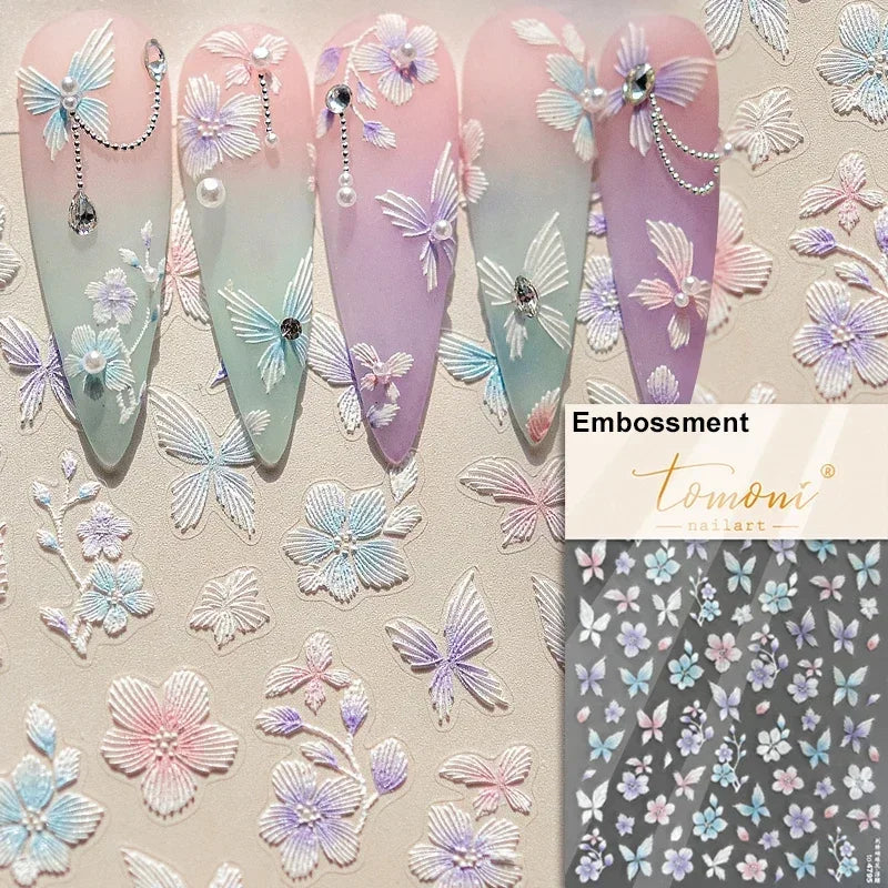Floral Nail Art Stickers - White Rose Lily Daisy Peony Cherry Blossom & Magnolia Manicure Decals for DIY Nails