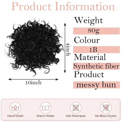 Synthetic Messy Curly Hair Bun – Short Loose Wave Updo Ponytail, Blonde Chignon Hairpiece, Heat-Resistant Extensions for Women