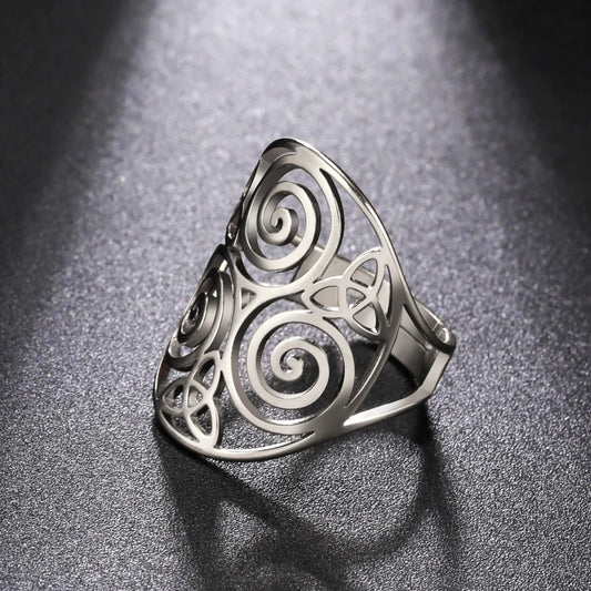 Triskelion Amulet Adjustable Ring – Celtic Knot Stainless Steel Ring for Men & Women, Wicca Vintage Jewelry Gift