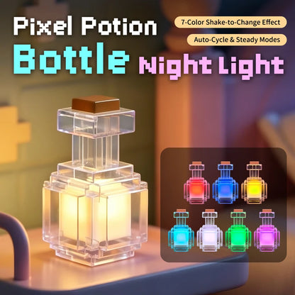 Rechargeable 7-Color Night Light - Mini Liquid Medicine Bottle Pixel Lamp for Bedroom Decor & Kids Gifts
