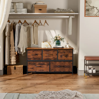 Living Room Display Cabinet – 5 Fabric Drawers with Steel Frame, Wardrobe Closet for Clothes Storage & Dresser