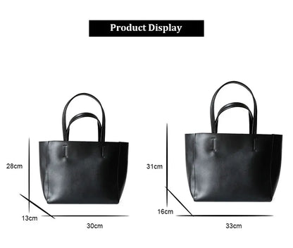 Customizable Name Large Capacity Commuter Bag – 100% Genuine Leather Soft Tote, Single Shoulder & Diagonal Shopping Bag