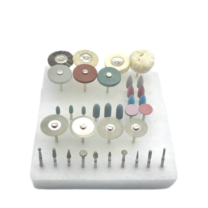 35pcs Dental HP Kit for Grinding & Polishing Ceramic Porcelain – Diamond Burs Brush Dentist Tool Set