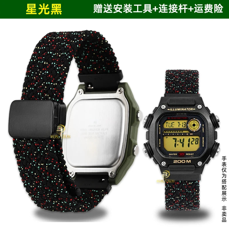 18mm Nylon Canvas Watch Strap for Casio DW-291H DW-290 W-218H W-219H - Knitted Replacement Wristband for Men