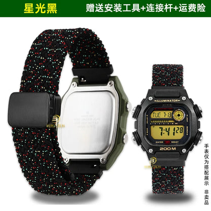 18mm Nylon Canvas Watch Strap for Casio DW-291H DW-290 W-218H W-219H - Knitted Replacement Wristband for Men