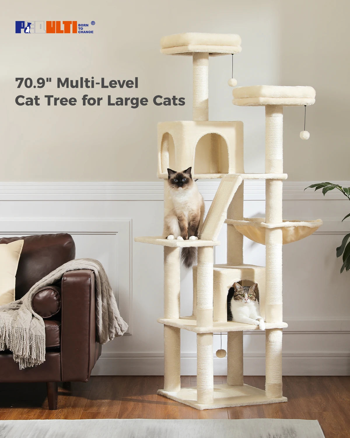 Large Cat Tree Tower – Multi-Level Plush Indoor Cat Condo with Scratching Posts, Boards, Perches & Caves