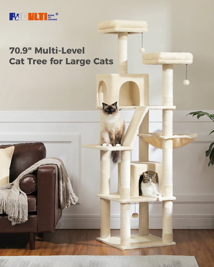 Large Cat Tree Tower – Multi-Level Plush Indoor Cat Condo with Scratching Posts, Boards, Perches & Caves