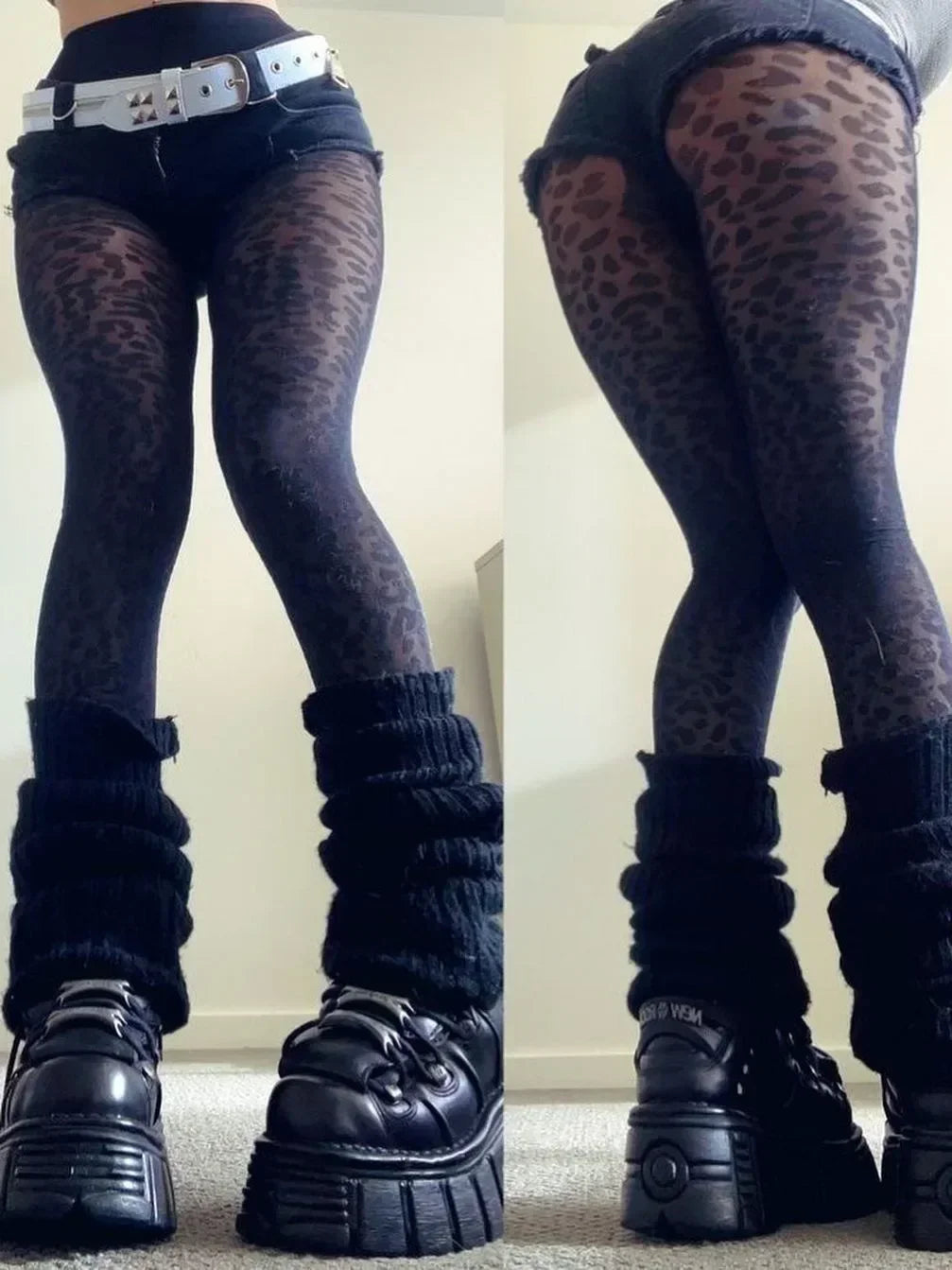 Vintage Gothic Sheer Pantyhose – Sexy Black Leopard Print Transparent Tights for Women