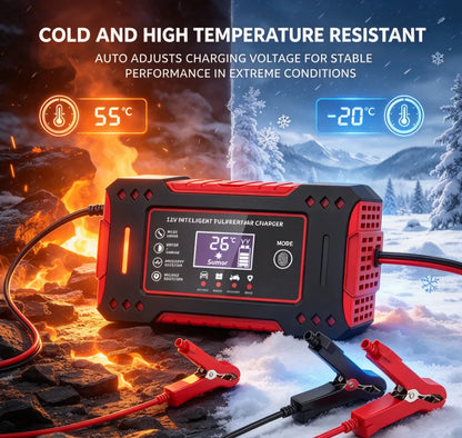 6A 12V Smart Battery Charger – Intelligent Car and Motorcycle Lead-Acid Battery Charger with LCD Display and Repair Mode