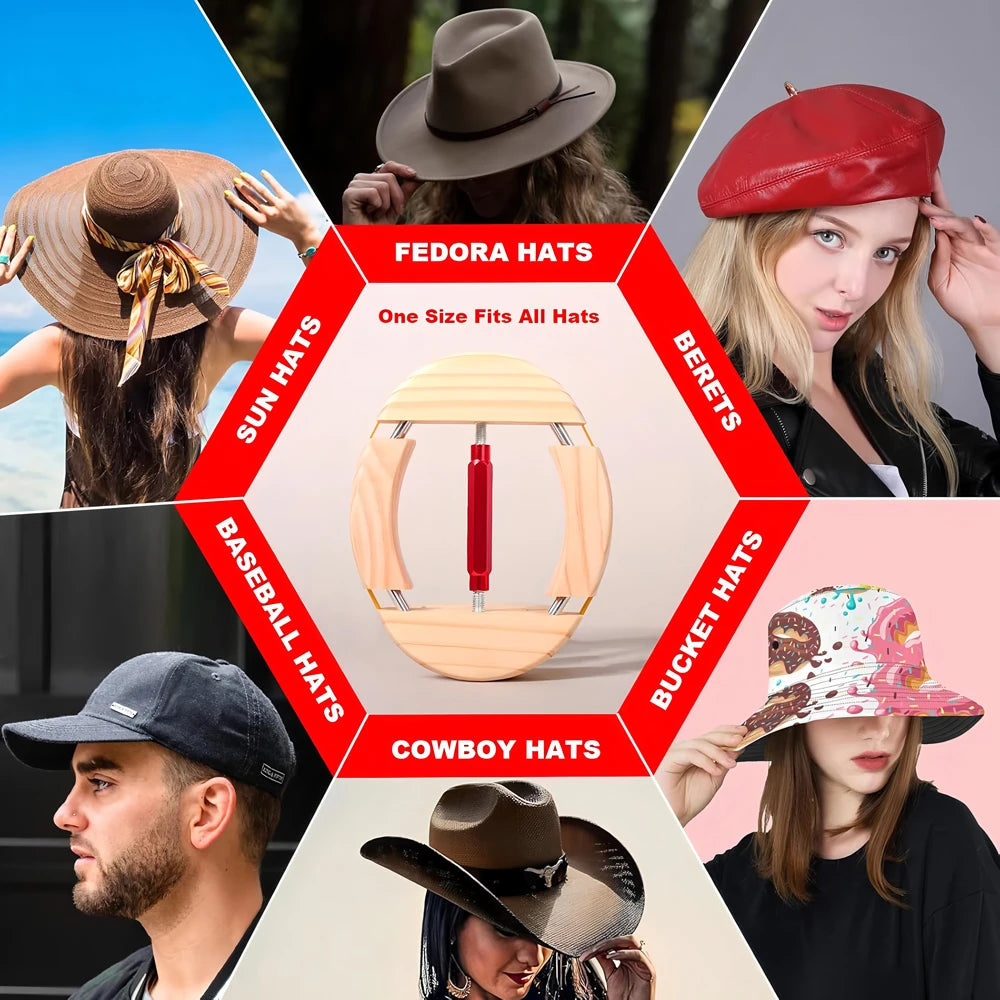Repacego 4-Way Adjustable Wooden Hat Stretcher – Premium Fedora, Cowboy & Baseball Cap Shape Maintainer & Storage Rack