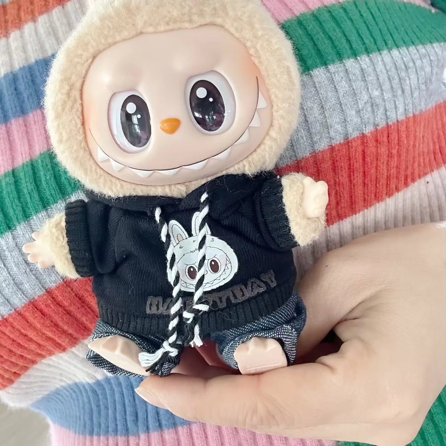 17cm Labubu Idol Dolls Clothes - Kpop EXO DIY Accessories, Cute Mini Plush FEAR Hoodie Se