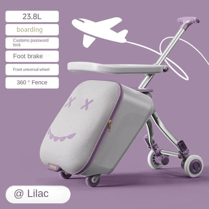 Children's Ride-On Luggage with Brake Wheels – Foldable Trolley Suitcase for Baby, Cabin Carry-On Travel Case