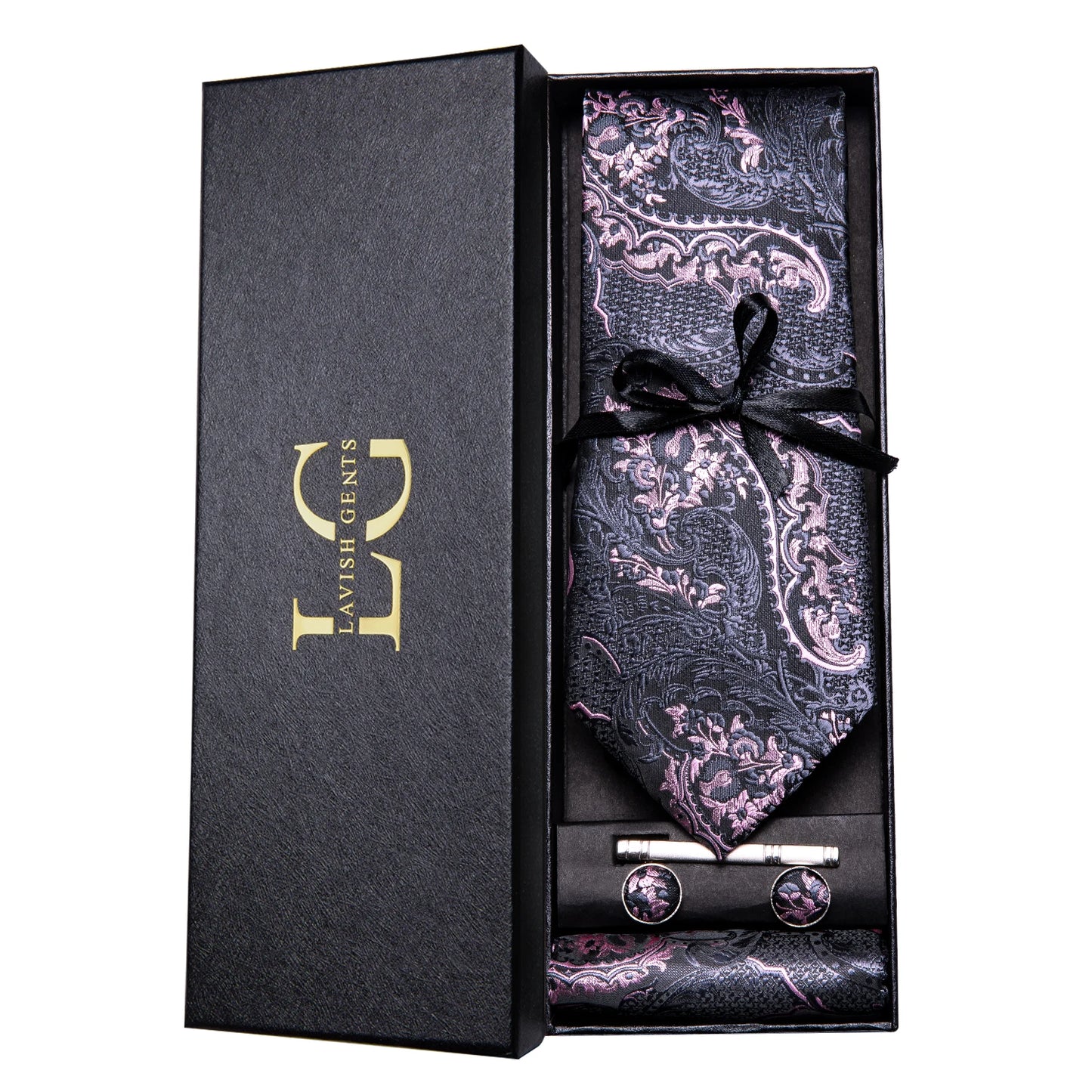 Hi-Tie Luxury Paisley Teal Green Tie Set - Men’s Classic Necktie with Handkerchief & Cufflinks Gift Box for Wedding & Formal Wear