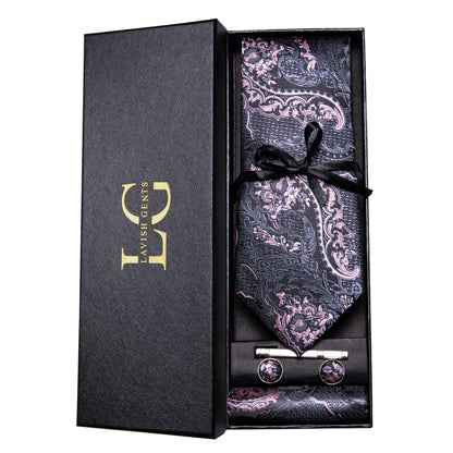 Hi-Tie Luxury Paisley Teal Green Tie Set - Men’s Classic Necktie with Handkerchief & Cufflinks Gift Box for Wedding & Formal Wear
