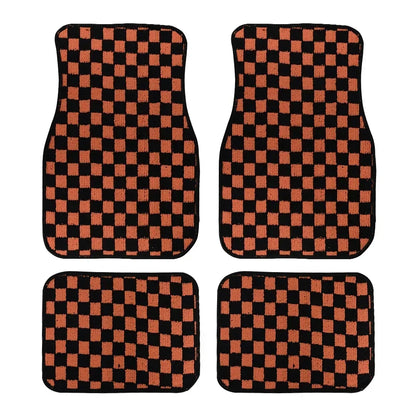 4PCS Universal Checkered Car Floor Mats - Anti-Slip Front & Rear Checkerboard Auto Carpet Foot Mats