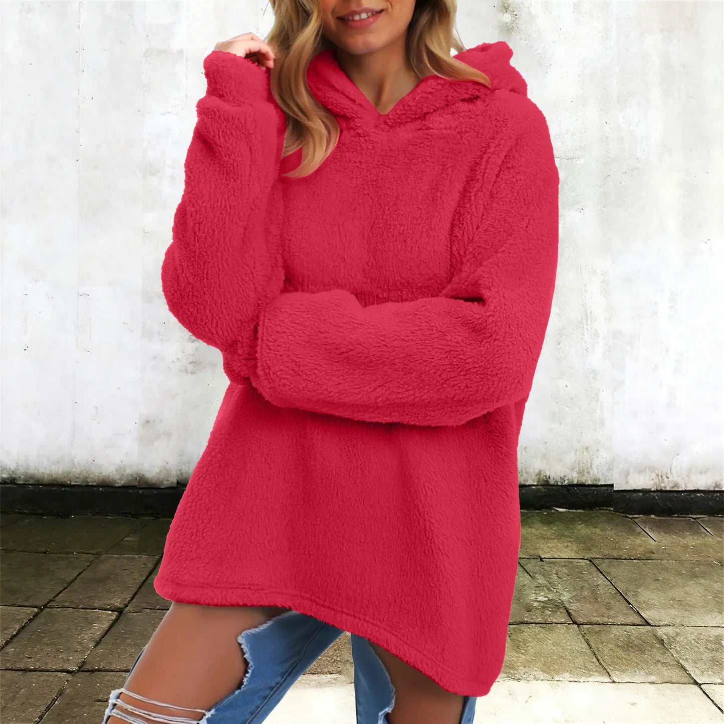 Women's Winter Fleece Hoodie - Warm Soft Fluffy Harajuku Streetwear Pullover