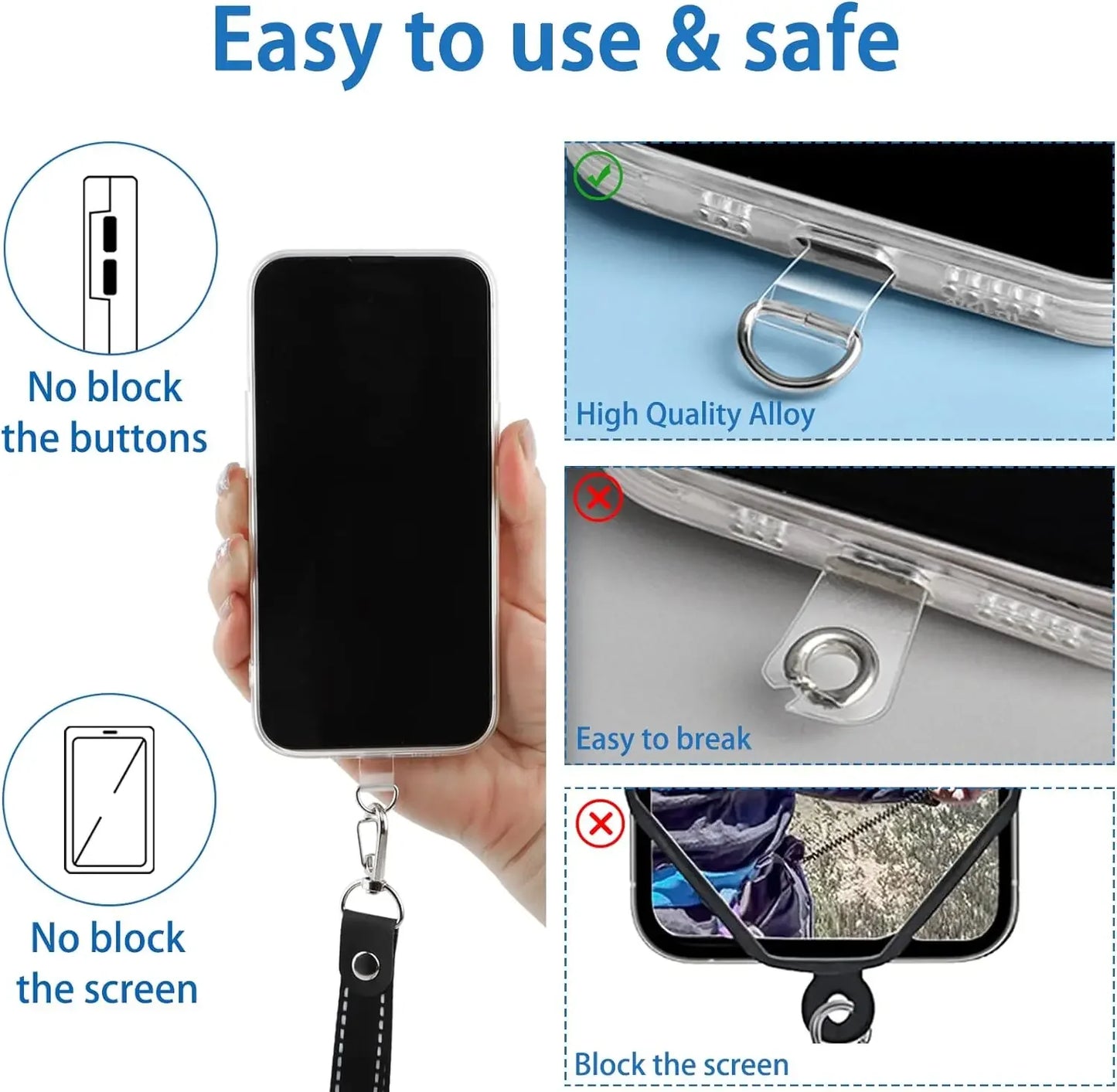 Universal TPU Anti-Lost Phone Lanyard – 10/5/1PCS Detachable Nylon Hanging Cord Strap, Card Gasket & Tether Pad
