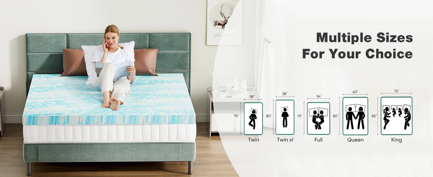 2-3 Inch Gel Memory Foam Mattress Topper - Full Size Cooling, Soft, and Breathable Bed Topper for School Bedroom