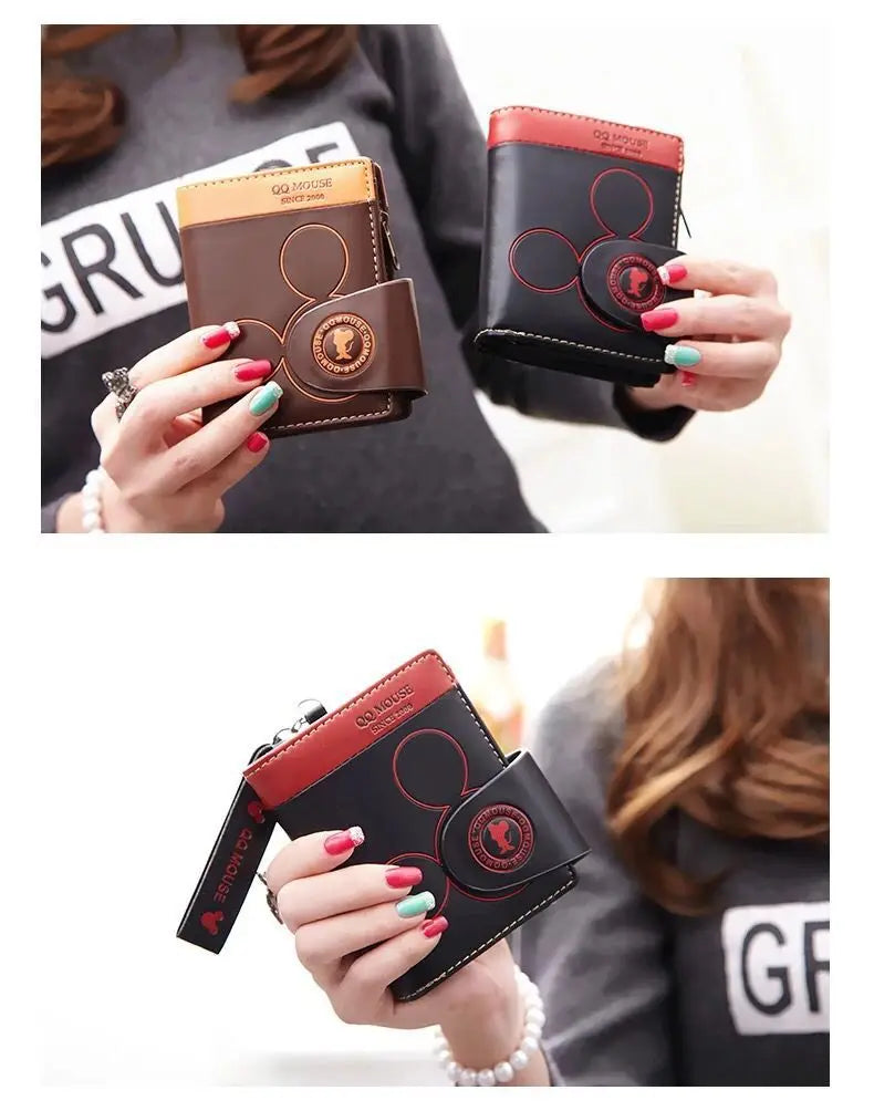 Explosion-Style Women’s Short Wallet — Korean PU Leather Cute Cartoon Zipper Purse, Multi-Card Folding Daily Pocket Wallet for Students