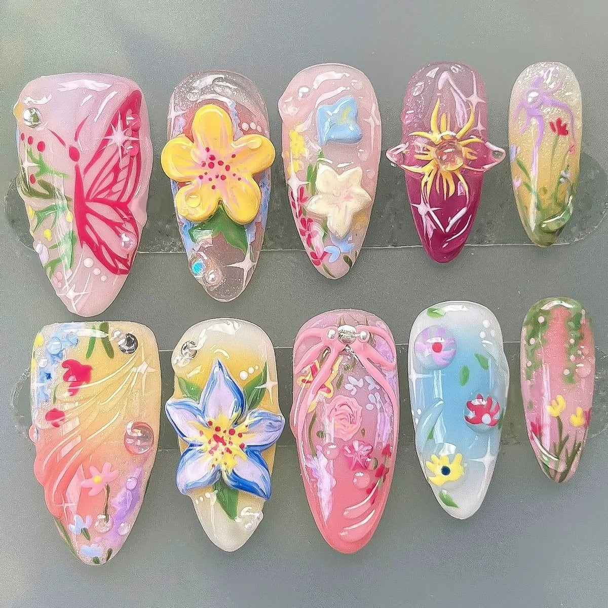 24PCS Pink Almond Press On Nails - Butterfly Ballet French Design Artificial Nail Tips for Stylish Nail Art