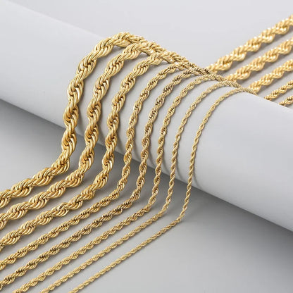 304 Stainless Steel Twist Rope Chain Necklace – PVD Gold Plated, 2-5mm Width for Men & Women, Fashion Accessories