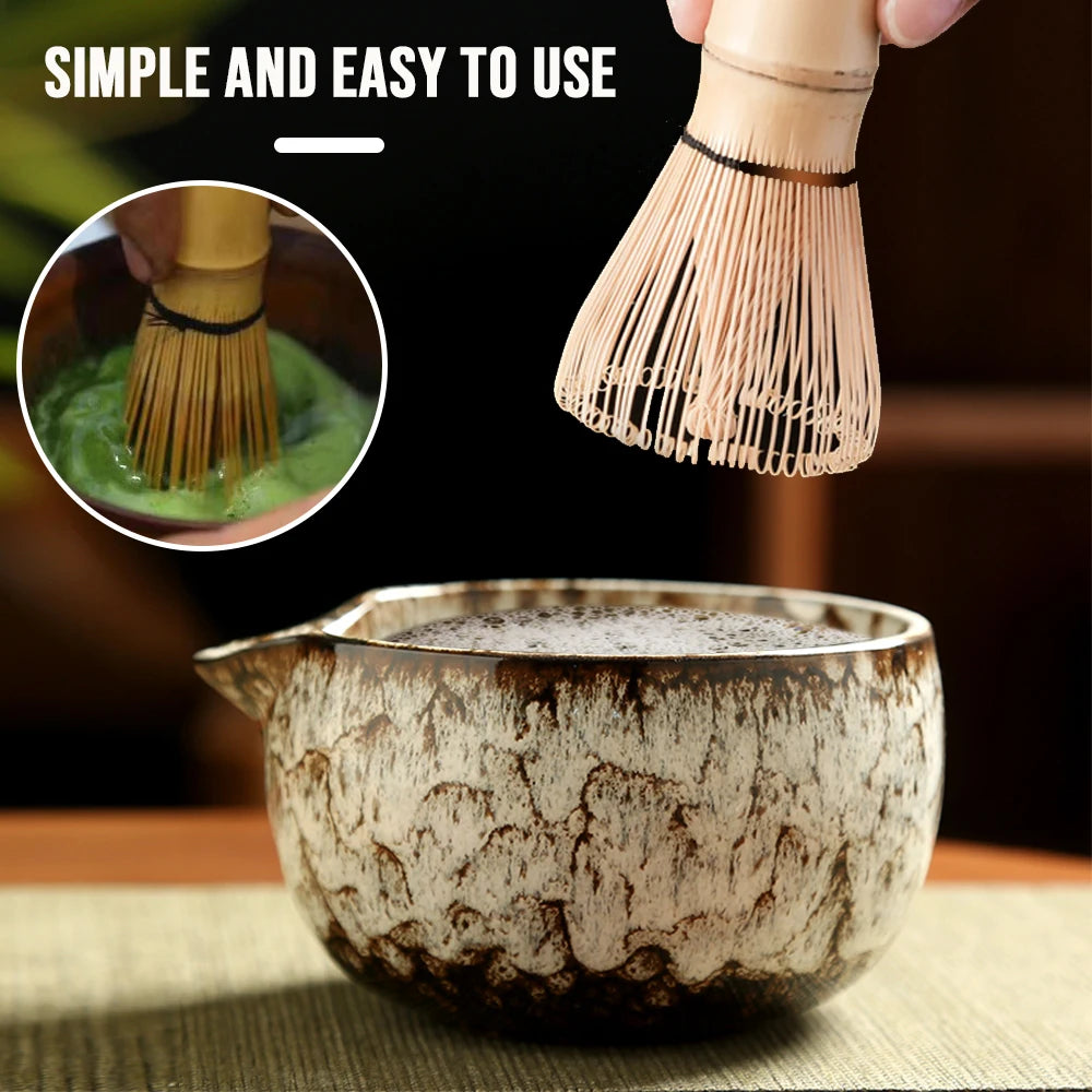 6PCS Japanese Matcha Tea Set – Bamboo Whisk, Teaspoon, Bowl & Whisk Holder for Tea Lovers, Tea-Making Tools