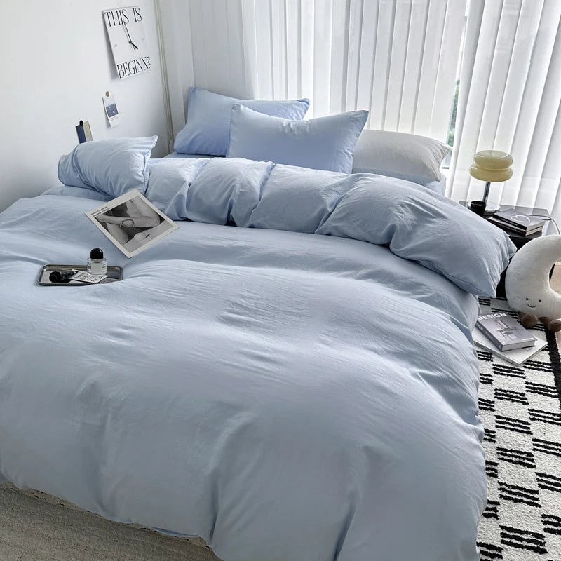 Solid Cotton Bedding Set - Sheet, Duvet Cover & Pillowcase, Single/Double/Twin/King/Queen Size