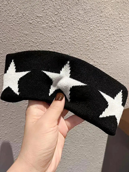 Black & White Star Headbands - Soft Non-Slip Hair Wraps for Women & Girls Yoga Workout & Fashion Accessory
