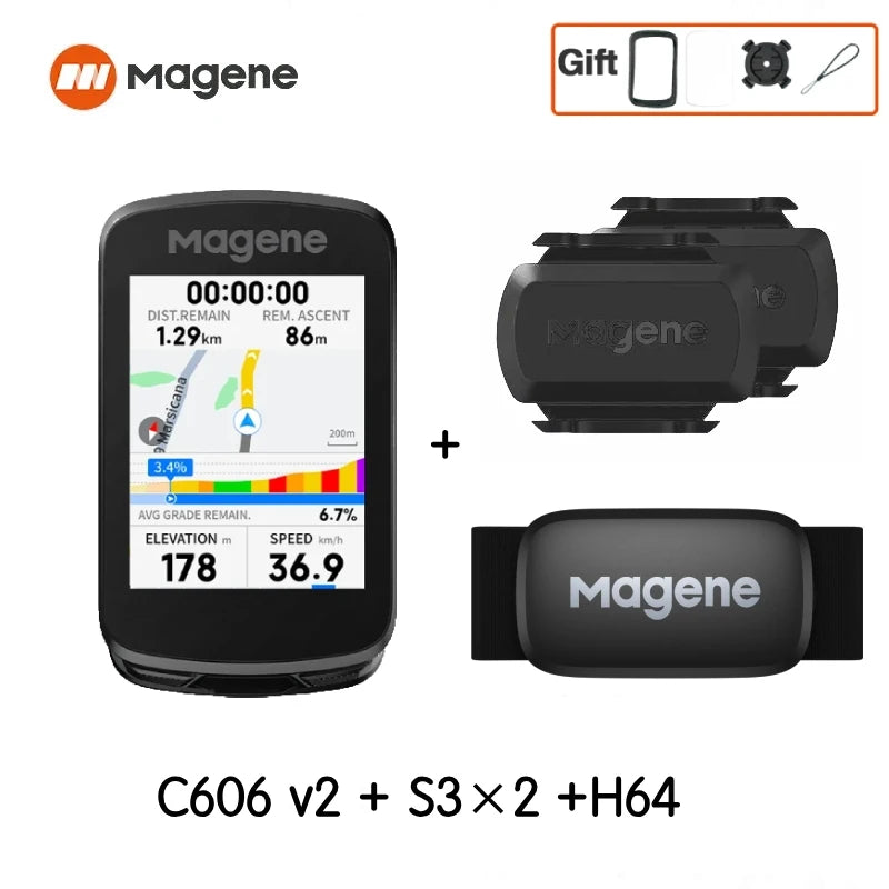 Magene C606V2 GPS Bike Computer – Touchscreen Cycling Speedometer with WiFi, Bluetooth, ANT+, Navigation, Climb & Odometer Functions