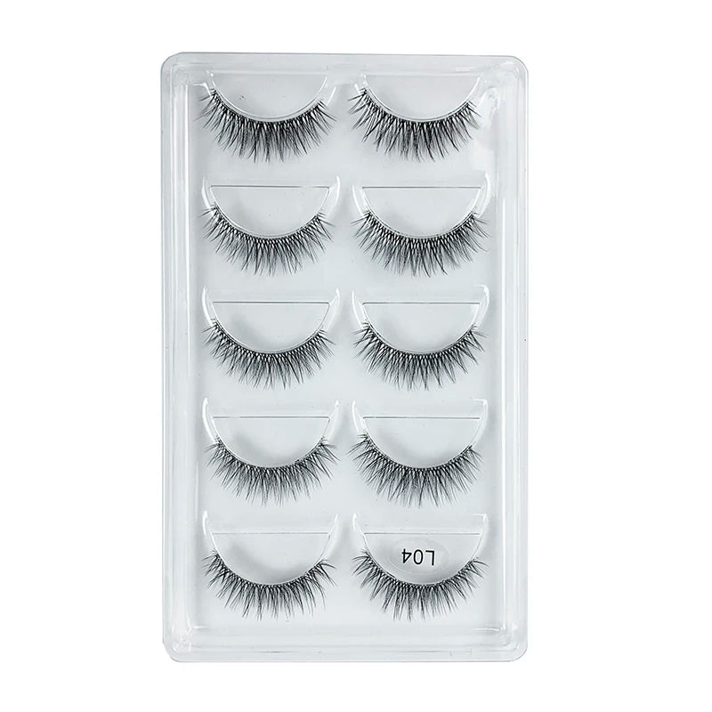 5 Pairs Manga Style Cosplay False Eyelashes – Soft Natural Short Mink Strip Lashes with Clear Band
