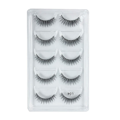 5 Pairs Manga Style Cosplay False Eyelashes – Soft Natural Short Mink Strip Lashes with Clear Band