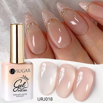 UR SUGAR 15ml Jelly Milky White Gel Polish – Translucent UV Soak Off Nail Art Varnish Semi-Permanent Fashion Nail Color