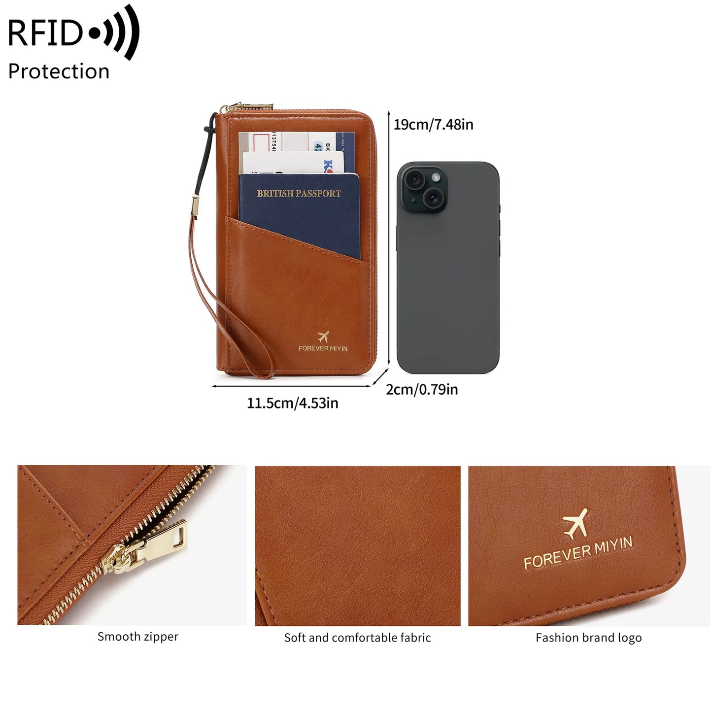 Fashionable RFID Passport Holder – PU Leather Front Pocket Wallet, Multifunctional Travel Accessories for Protection