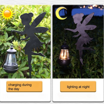 Solar Fairy Garden Statue - Metal Fairy Figurine with Crackle Glass Globe Lantern for Lawn, Patio & Outdoor Pathway Decor
