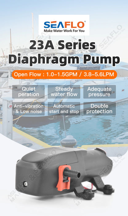 SEAFLO 12V 23A 40 PSI Automatic Marine Water Pump – Self-Priming Electric Diaphragm Pump for Boat, RV & Caravan High Pressure