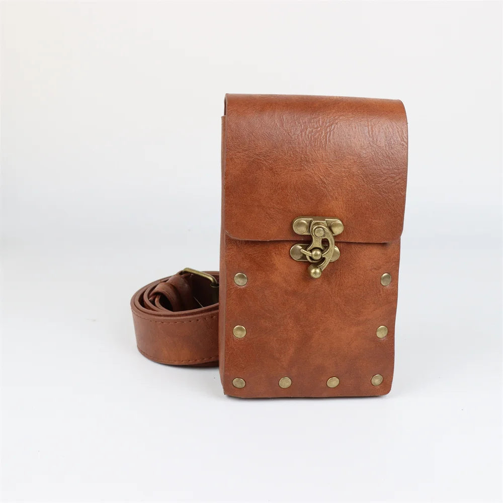 Medieval Steampunk Leather Waist Belt Pouch – Viking Knight Cosplay & Motorcycle Bag