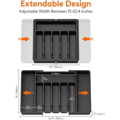 Expandable Adjustable Cutlery Drawer Organizer – Kitchen Utensil Tray with Compartments and Flatware Divider