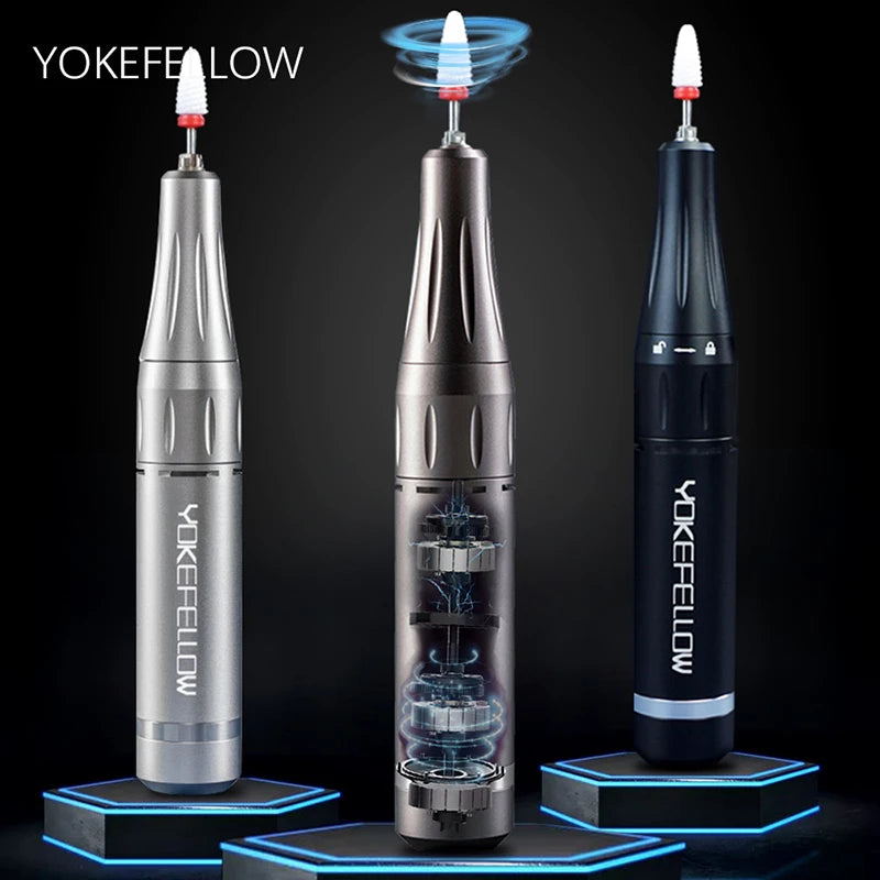 YOKEFELLOW Professional Nail Drill Kit – 35000RPM Rechargeable Electric Nail File for Manicure, Acrylic & Gel Nails