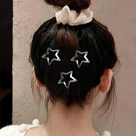 2/50PCS Y2K Silver Star Hair Clips – Filigree Metal Snap Hairpins for Girls, Nickel-Free Hair Jewelry Barrettes