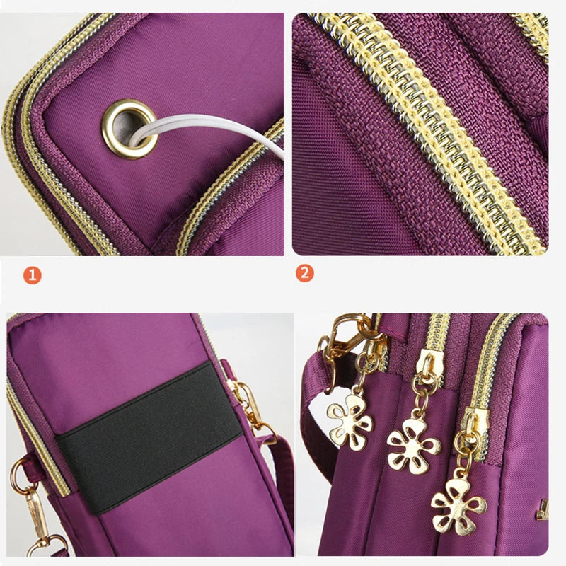 Buylor New Fashion Women's Mobile Phone Crossbody Bag - Shoulder Bag with Cell Phone Pouch and Headphone Plug - 3 Layer Wallet
