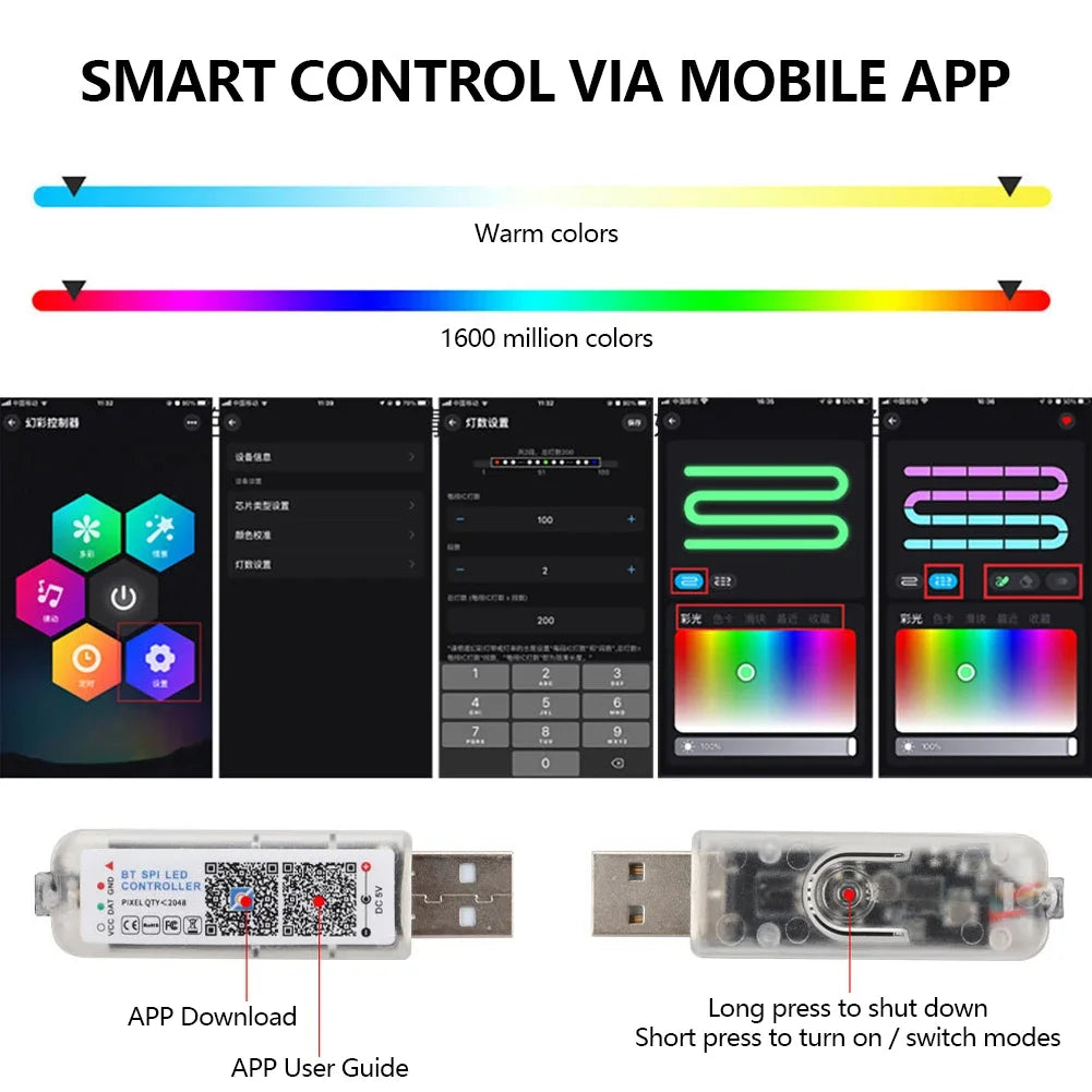 Universal Car LED Ambient Light Strip - RGB Interior Atmosphere Lights with USB, APP & Remote Control